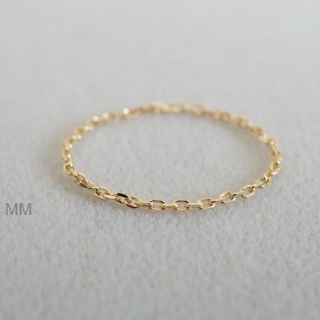 ぱん《K18》 新品 レイヤードリングとチェーンリング N7号