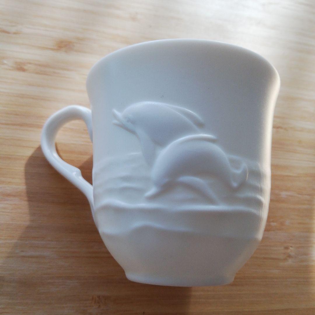 カップ＆ソーサー ペア 白磁 白生地 イルカ チャイナペイント