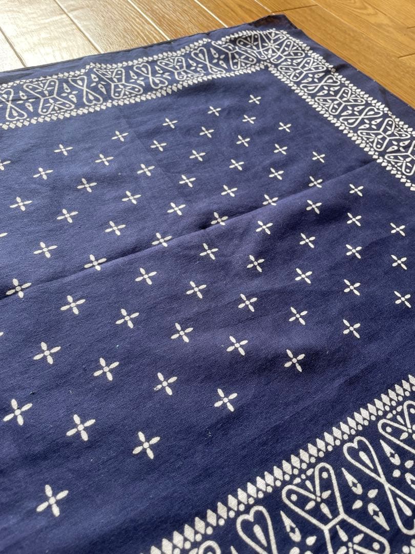 希少 ヴィンテージ バンダナ クロス柄 ネイビー 黒 USA製 断捨離