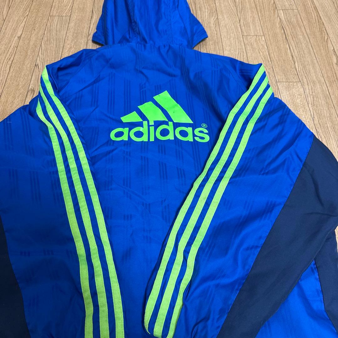 adidas 青 ベンチコート フード付き - メルカリ