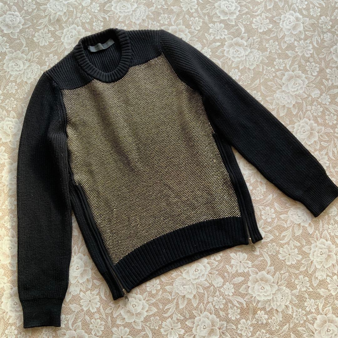 超高級イタリア製　PROENZA SCHOULER ウールニットM黒×ゴールド エンブロイダリーロゴ ウールブレンド タートルネック
