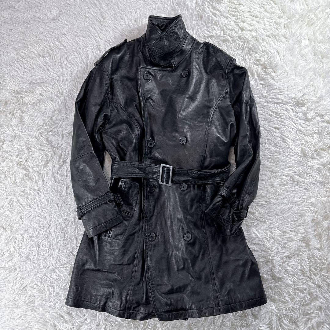 ヴィンテージ】レザートレンチコート 羊革 ブラック ベルト付き 90s