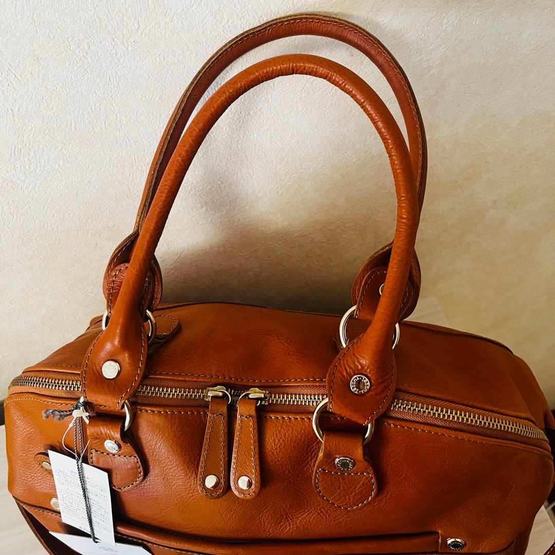 新品 russet 2way レザー ボストンバッグ インナーバッグ付 オレンジ