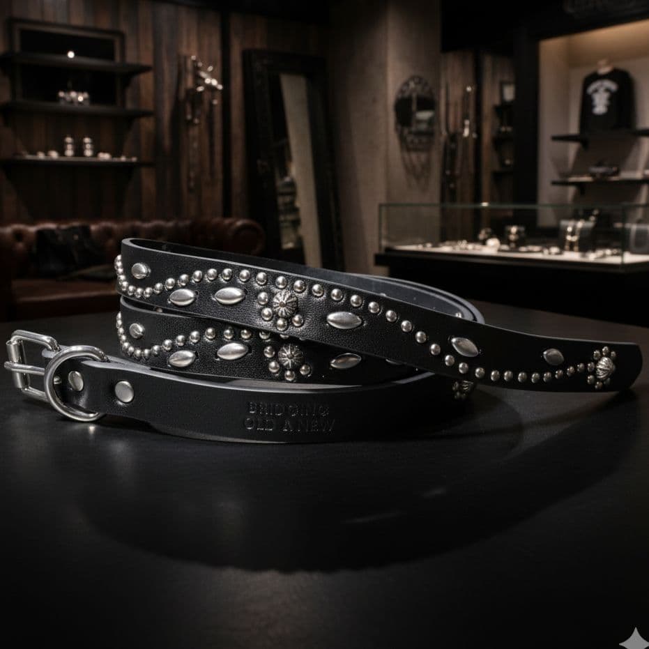 フラワー銀■本革レザーフルスタッズナローベルト☆アメカジ古着ヴィンテージキムタク フラワー銀□本革レザーフルスタッズナローベルト☆アメカジ古着