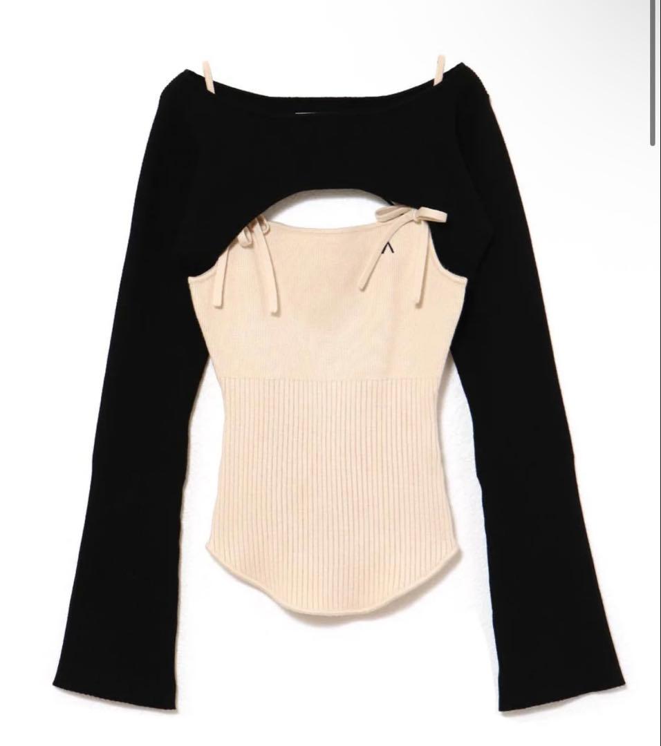 andmary Bebe ribbon set tops beige - メルカリ