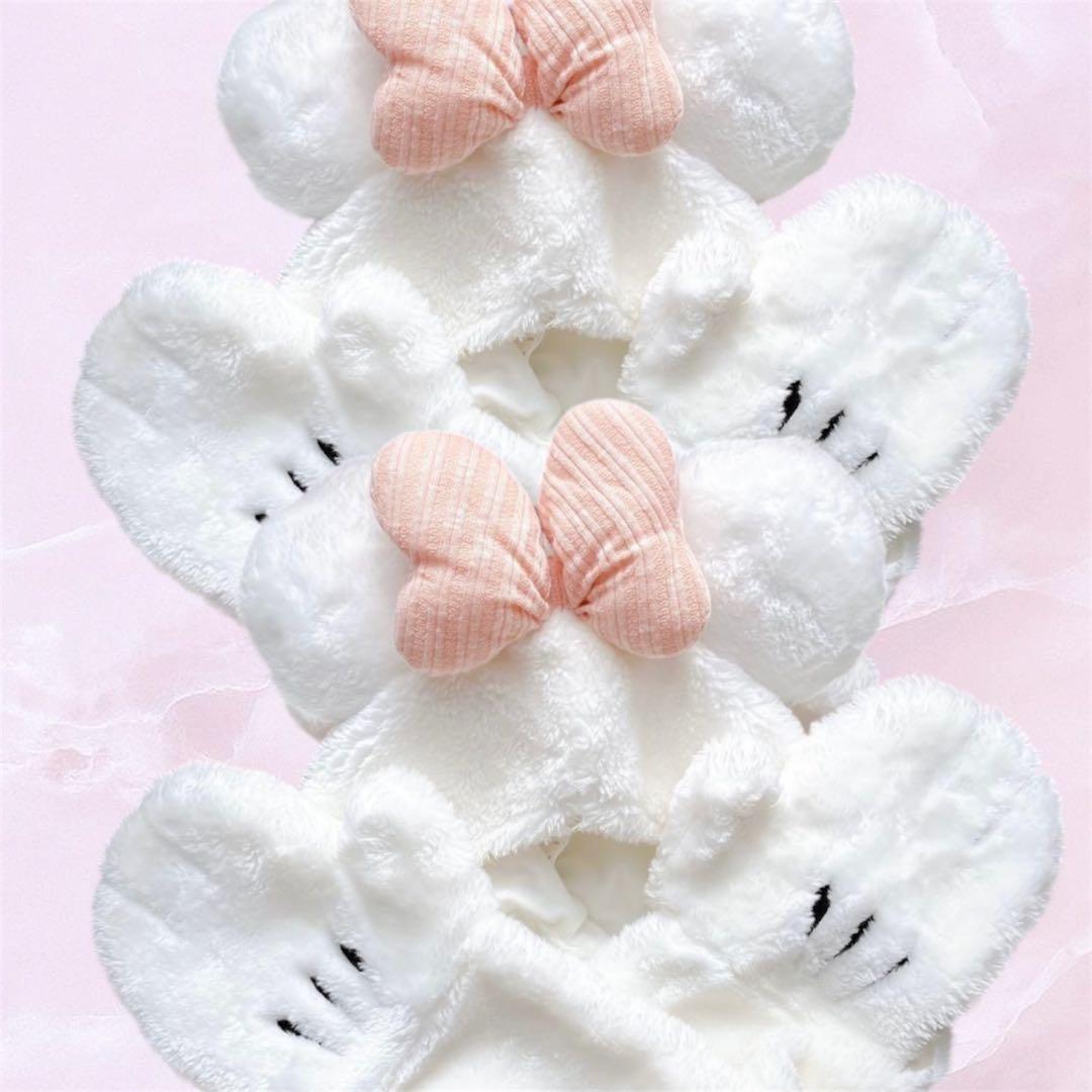 ミニー　マフラーファンキャップ　2個セット　ペア　白　ピンクリボン　ディズニー