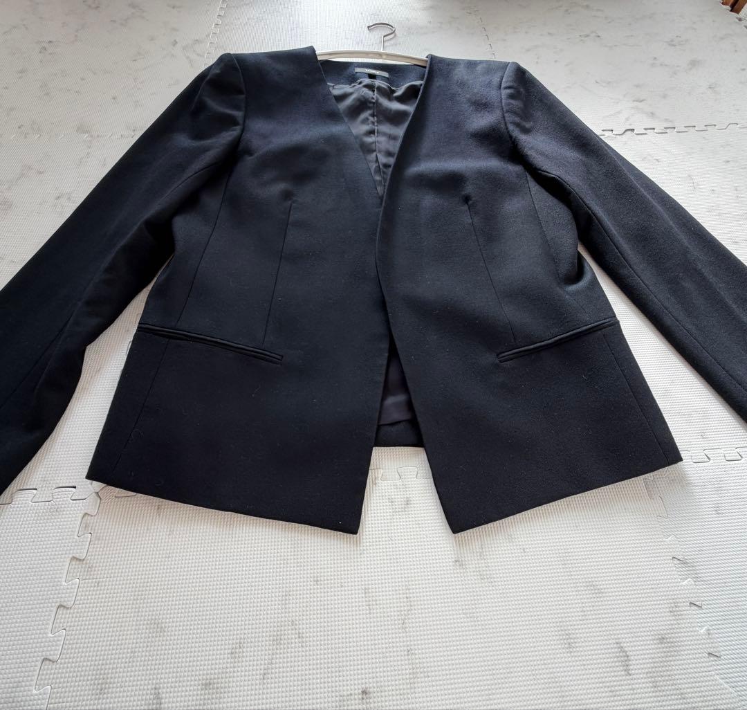 セオリー ノーカラージャケットパンツスーツセットアップ濃紺サイズ12