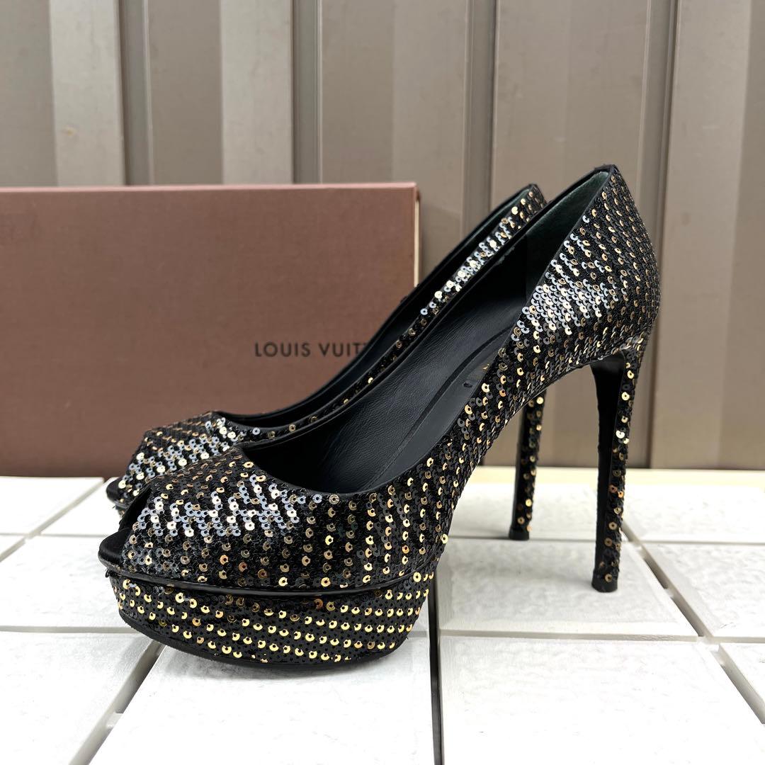 35.5 ルイヴィトン オープントゥ パンプス ハイヒール 黒 22.5 - メルカリ