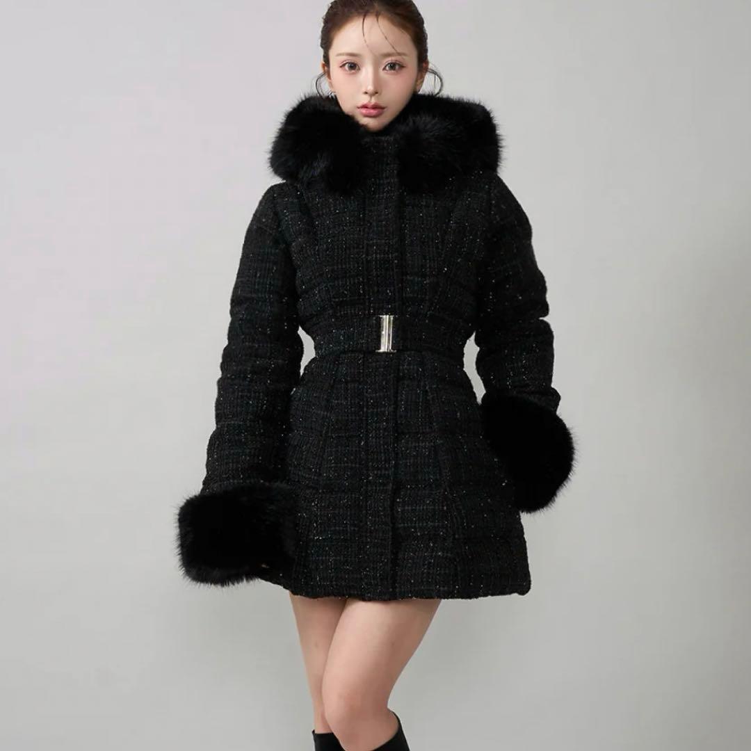 Darich♡レディミディツイードダウンコート♡ブラック♡S♡新品未開封 ダーリッチ Darich レディミディツイードダウンコート （ブラック