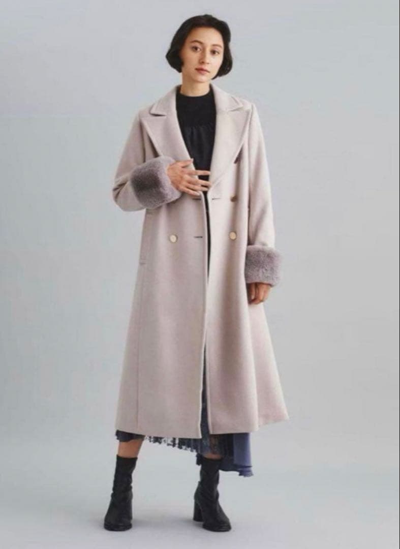 グレースコンチネンタル ビーバーウール ロングコート ベージュ36