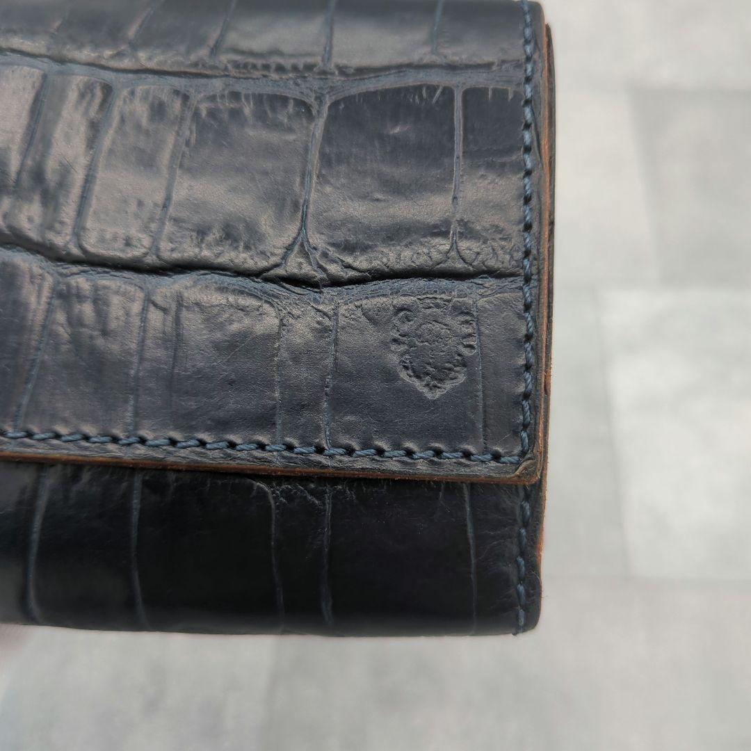 極美品✨フェリージ 長財布 コロコロ クロコ型押し レザー紺 定価86900
