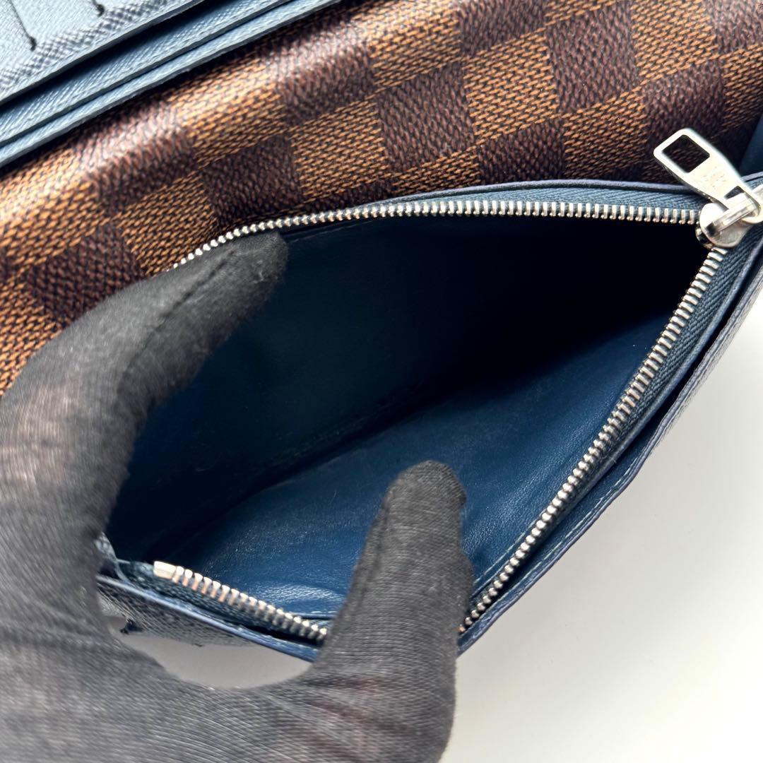 美品】ルイヴィトン ダミエ ポルトフォイユ・ブラザ 長財布 ブルー
