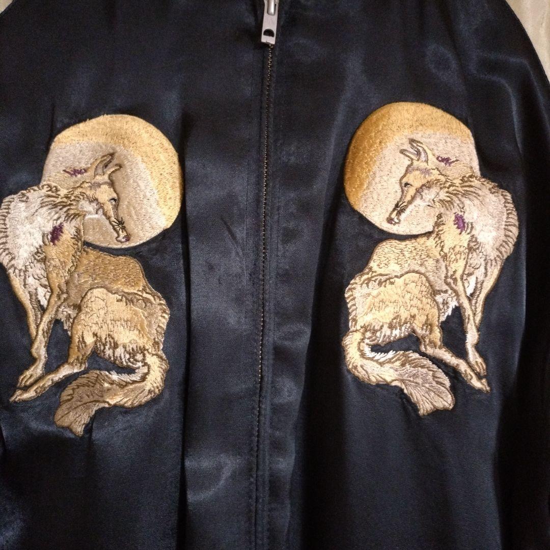 《ゲリラセール》花旅楽団　スカジャン 黒と金 刺繍キツネ