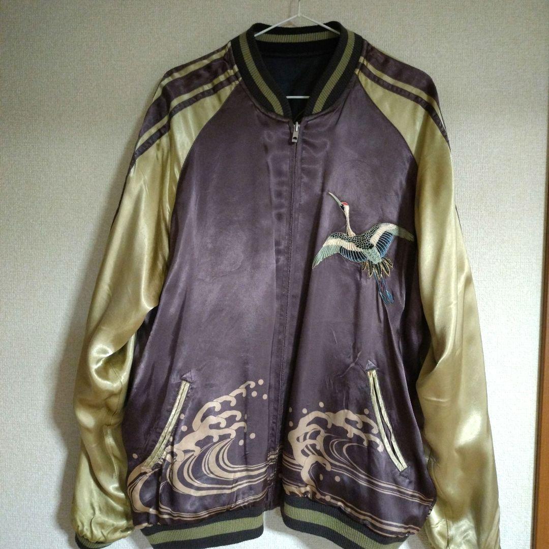 《ゲリラセール》花旅楽団　スカジャン 黒と金 刺繍キツネ