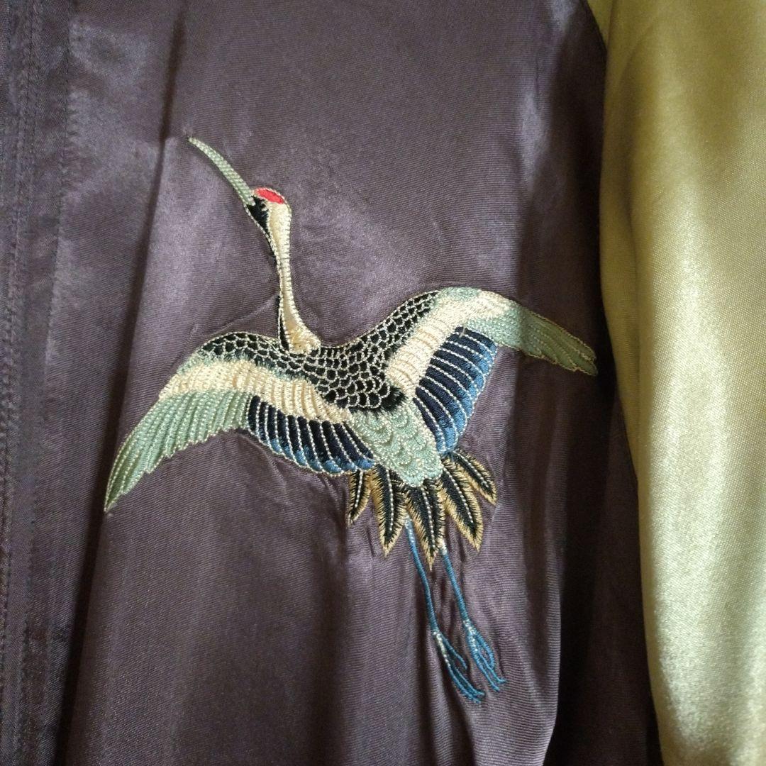 《ゲリラセール》花旅楽団　スカジャン 黒と金 刺繍キツネ