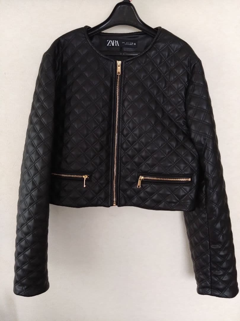 ZARA ショートキルティングフェイクレザージャケット S - メルカリ