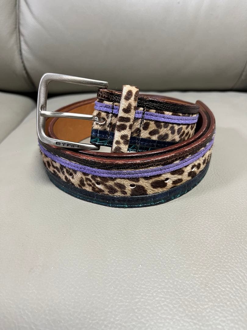 特価！！13,600円→10,000円！！　エトロ　レオパード柄 レザー ベルト CELENA BEATS ベルト レオパード柄 ハラコ風 レザーベルト レディース