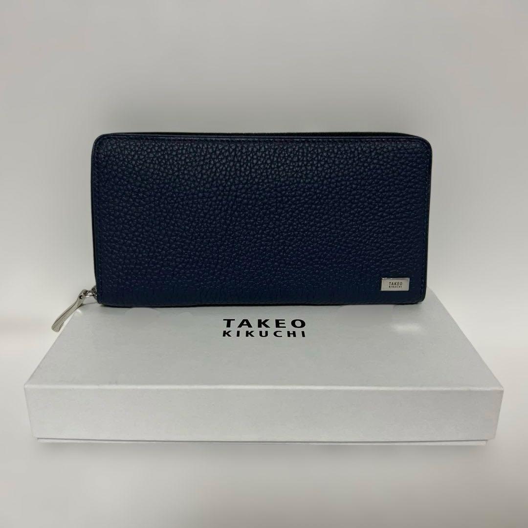 タケオキクチ 長財布 ラウンドファスナー 牛革 ネイビー TAKEO KIKUCHI（タケオキクチ） 牛革 ラウンドファスナー 長財布