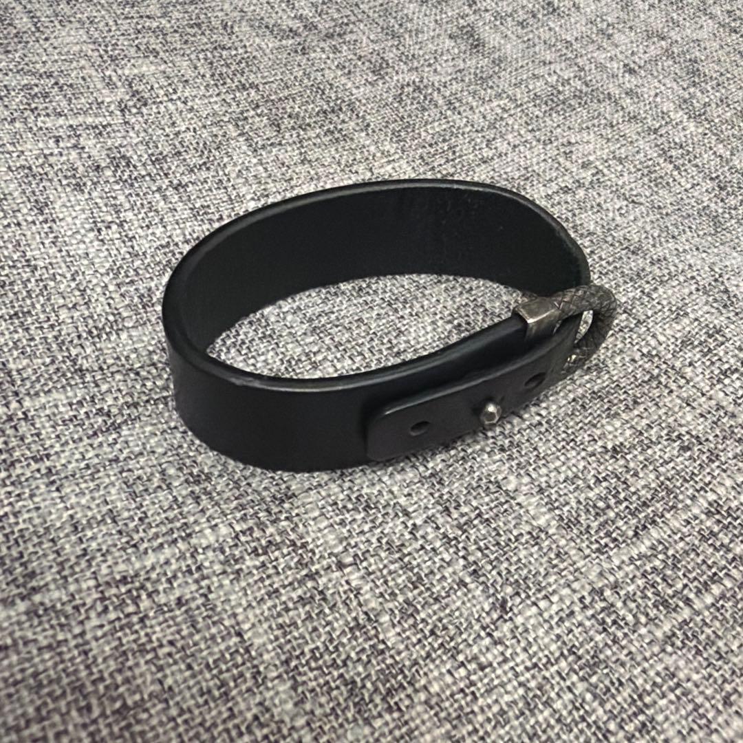 正規品】BOTTEGA VENETA レザーブレスレットブラック シルバー金具