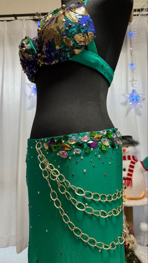 POLINA ベリーダンス 衣装 グリーン Mサイズ ベリーダンス衣装 ピーコックグリーン CT0136 *nstk