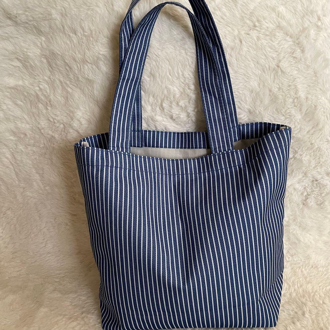訳あり】familiar ファミリア ☆ ストライプ トートバッグ ネイビー