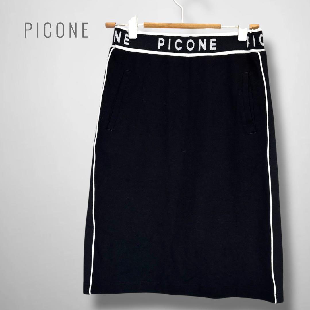 ピッコーネ】ウエストゴム ゴルフスカート 36 S 黒 白 PICONE ロゴ