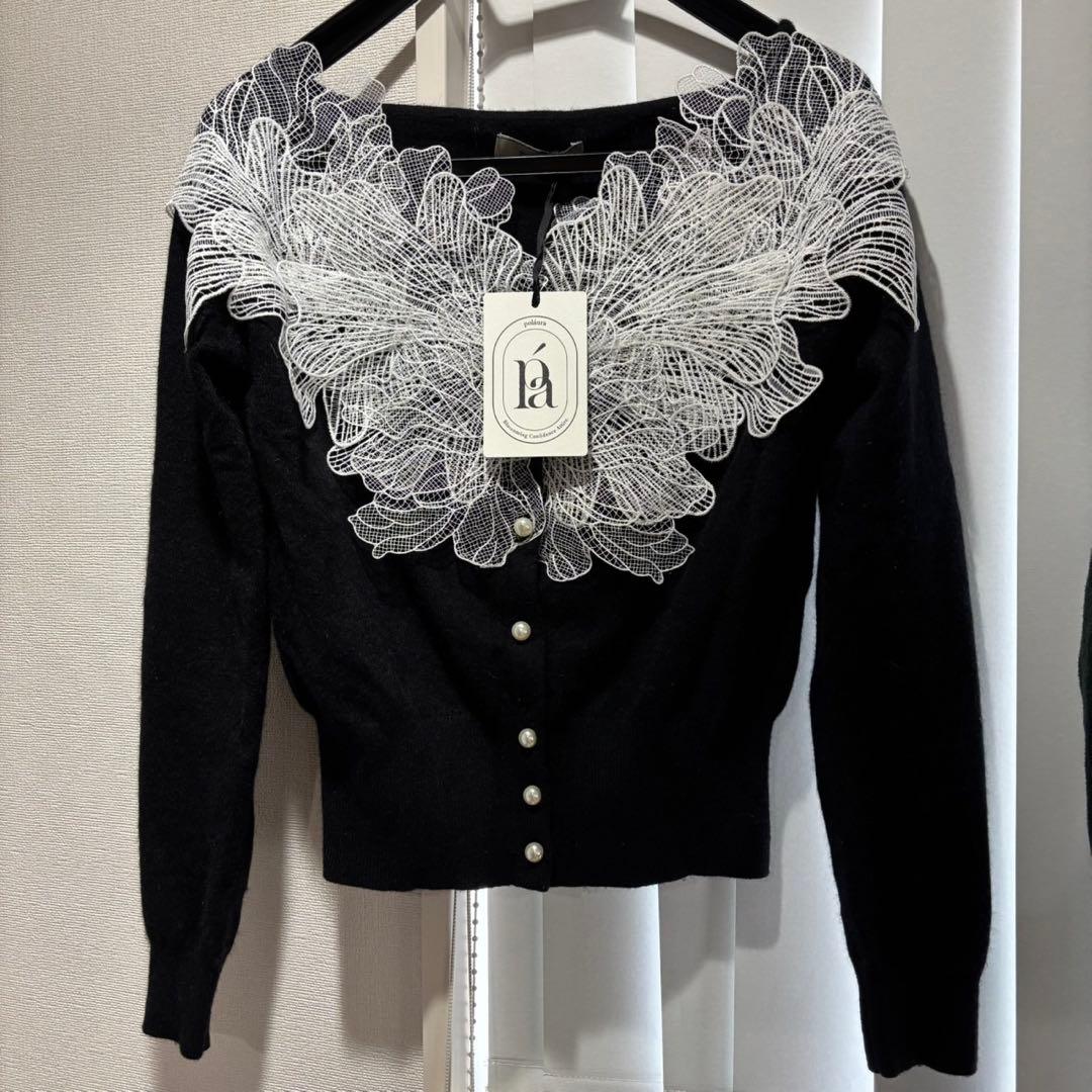 polaura レースフリルカーディガン 黒 ポローラ - メルカリ