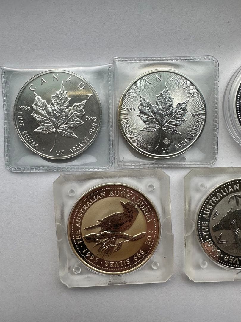 純銀 カナダ銀貨 オーストラリア銀貨 1OZ 9999純銀 銀貨5枚 希少