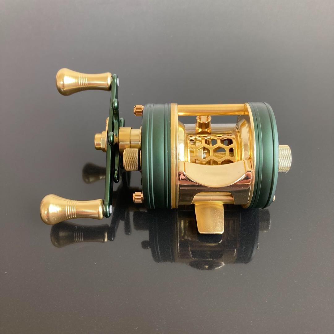 新品】渓流ベイトリール 丸型リール トラウト用 ゴールド／グリーン