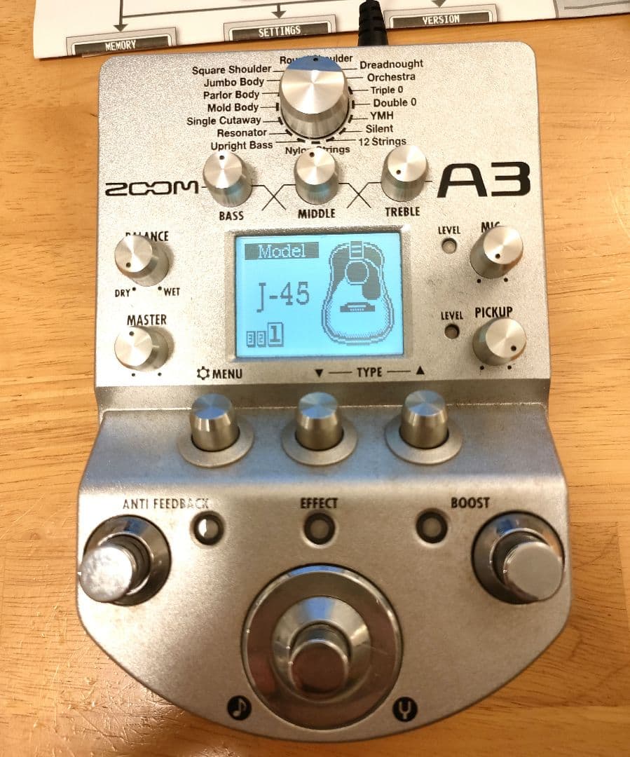 【生産終了品】ZOOM A3 プリアンプエフェクター アコースティックギター用