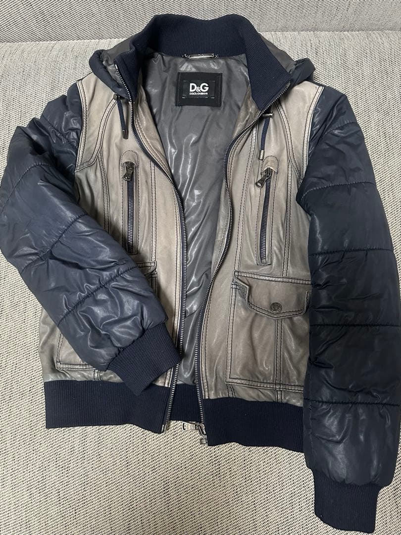 DOLCE & GABBANA ブルゾン 革ジャン ラムレザー ネイビー 48