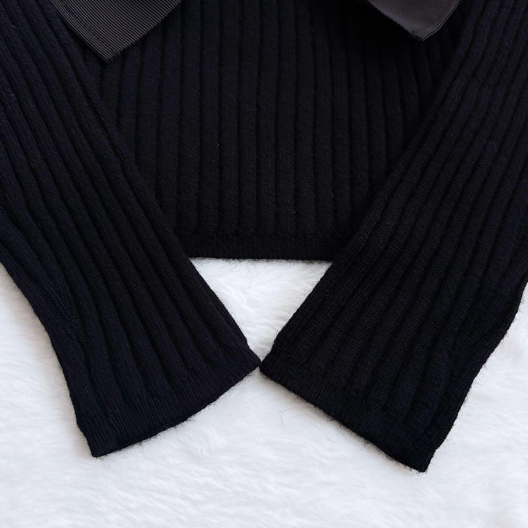 《新品》 M'S GRACY グログランリボン リブニット カットソー 黒 M