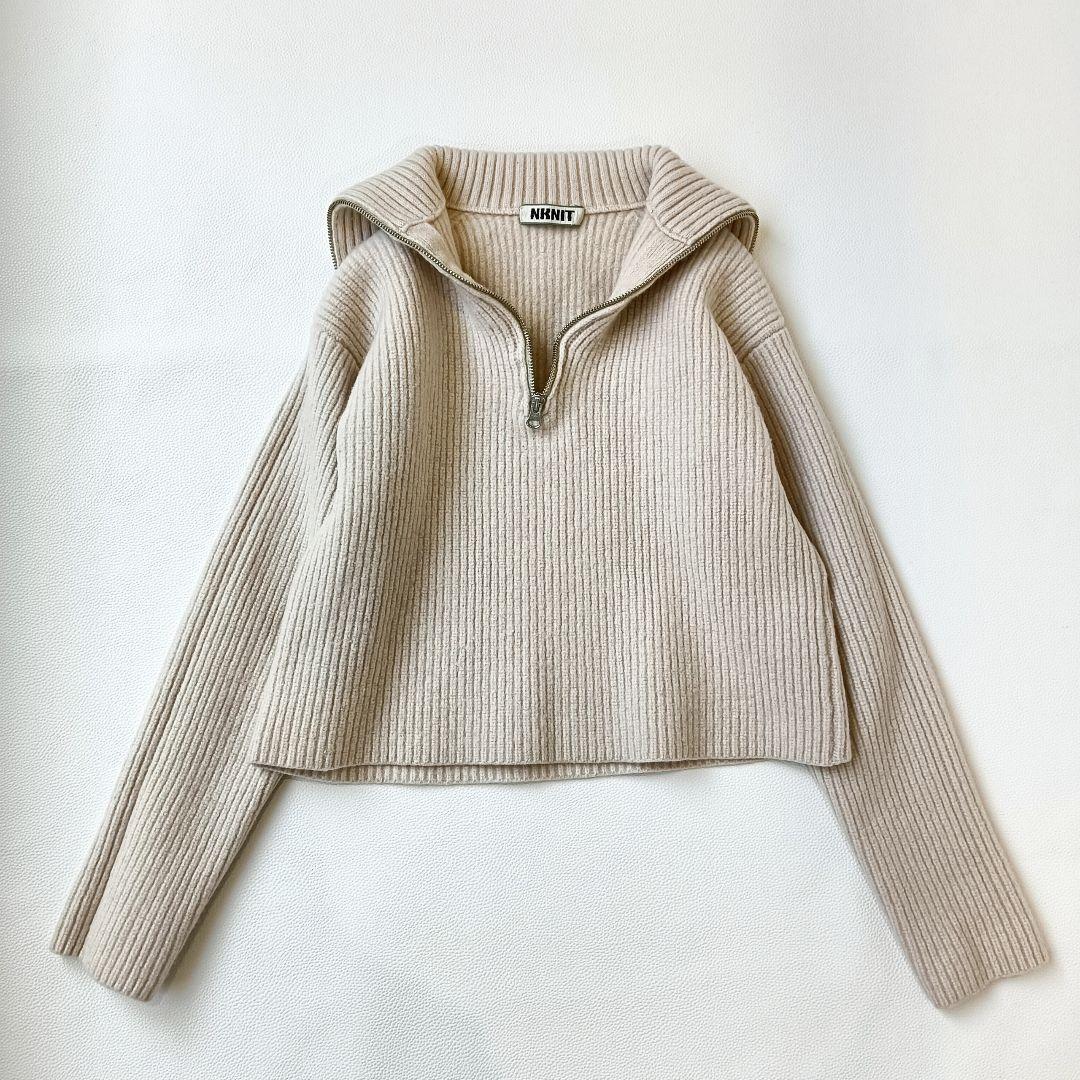 美品✨《NKNIT》ンニット ハーフジップニット リブ スタンドカラー ウールc