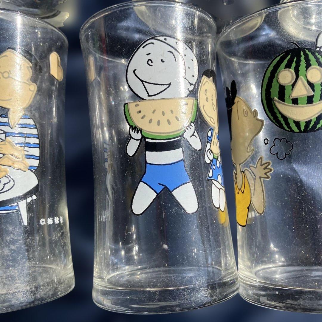 (482)サザエさんキャラクターイラスト付きガラスグラス6個セット