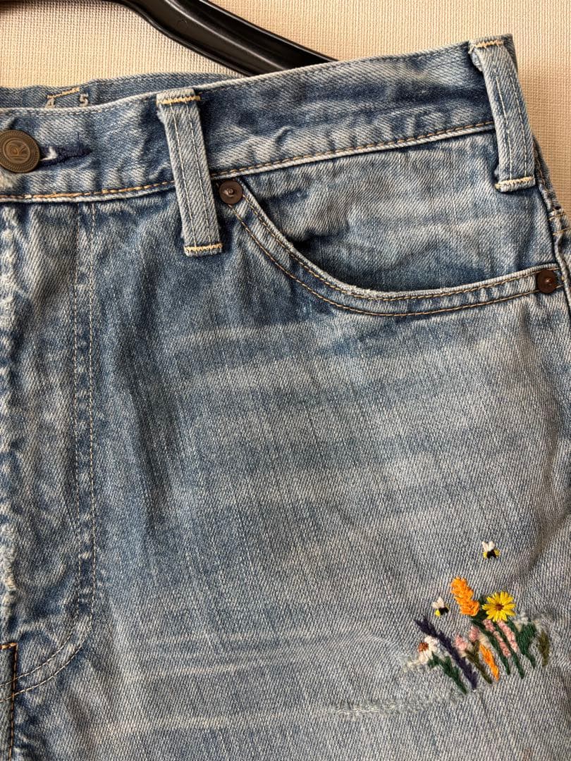 1/31まで価格】 45R 再び ライ麦デニム クロスビー5 ハッチとお花刺繍