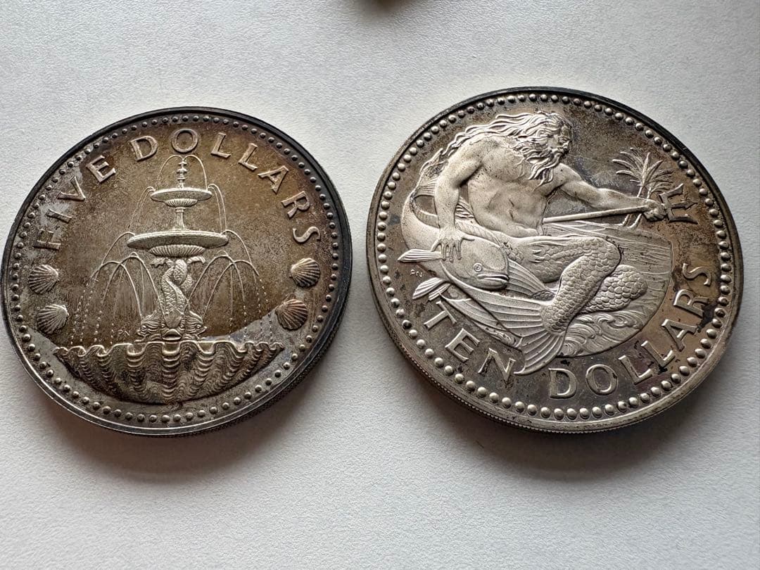 【銀貨保証】バルバドス　10ドル銀貨　5ドル銀貨　2枚セット　68.89g