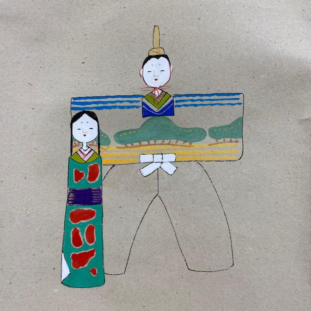 美品 掛け軸 雪尾要道作 立雛画賛「桃花笑春風」前大徳 共箱 禅語 雛人形