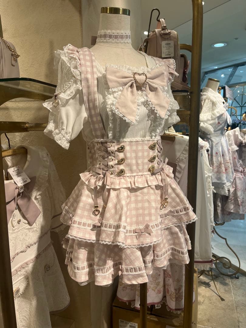 LIZLISA リズリサ はしごリボンギンガムティアードスカパン ピンク