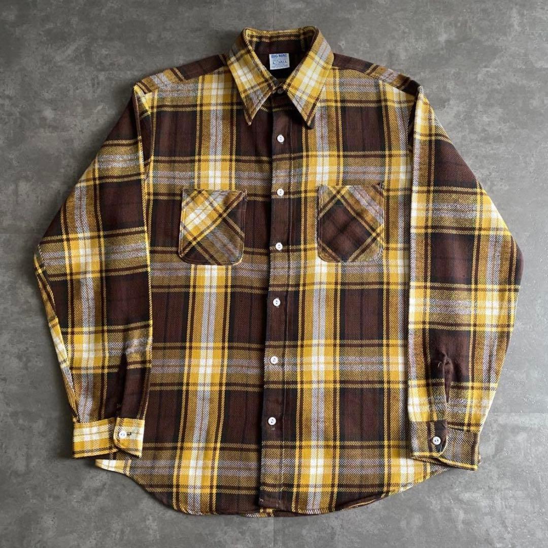 70s 単色タグ BIG MAC ネルシャツ 黄×茶 L TALL - メルカリ