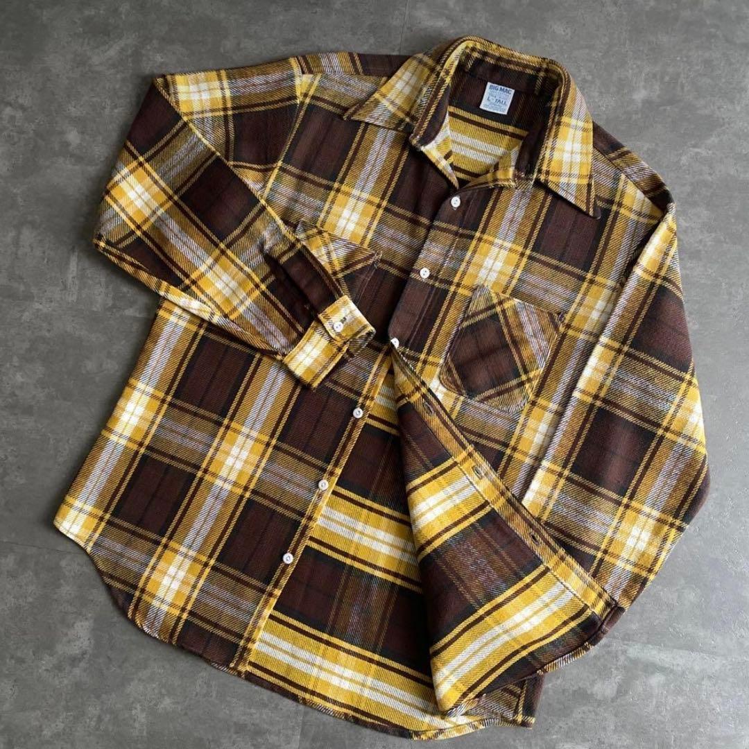 70s 単色タグ BIG MAC ネルシャツ 黄×茶 L TALL - メルカリ