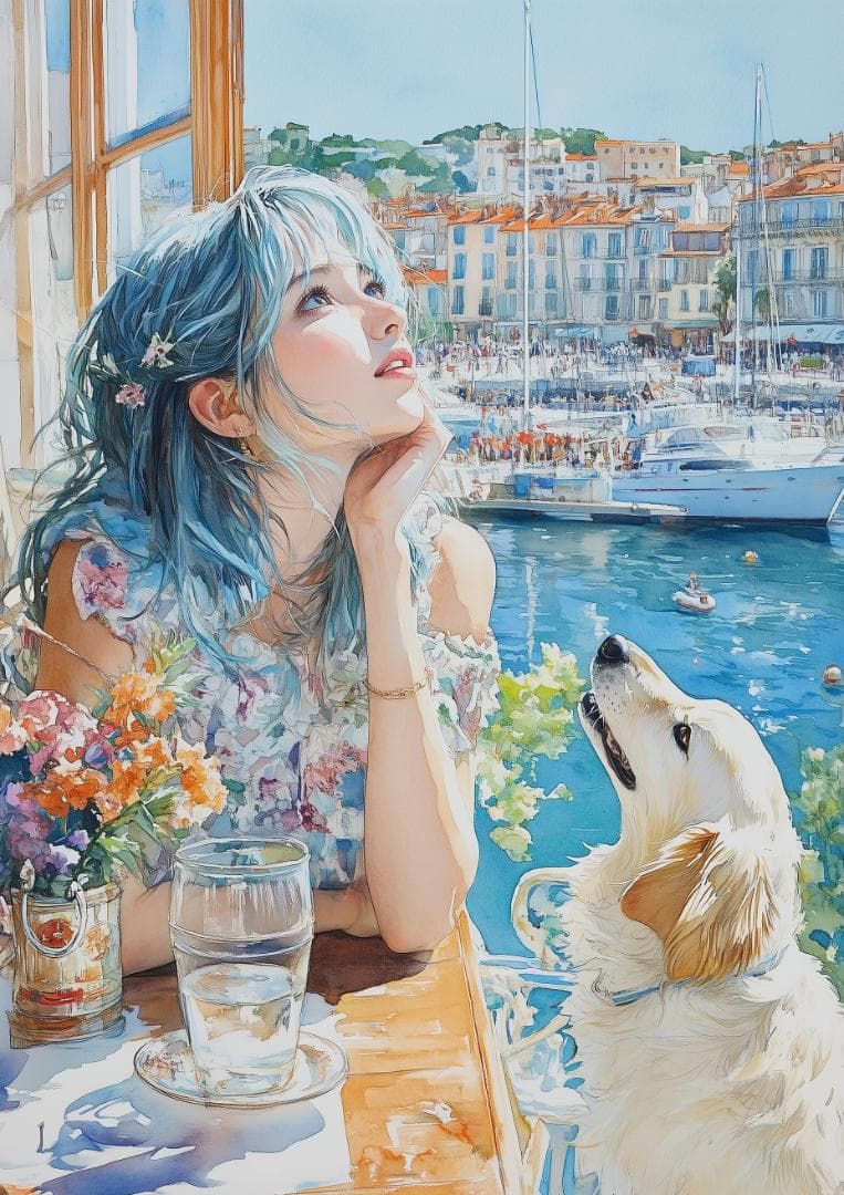 Hさん専用_Ａ４プリント画「パステルピンクに染まるテラスで」　他３枚