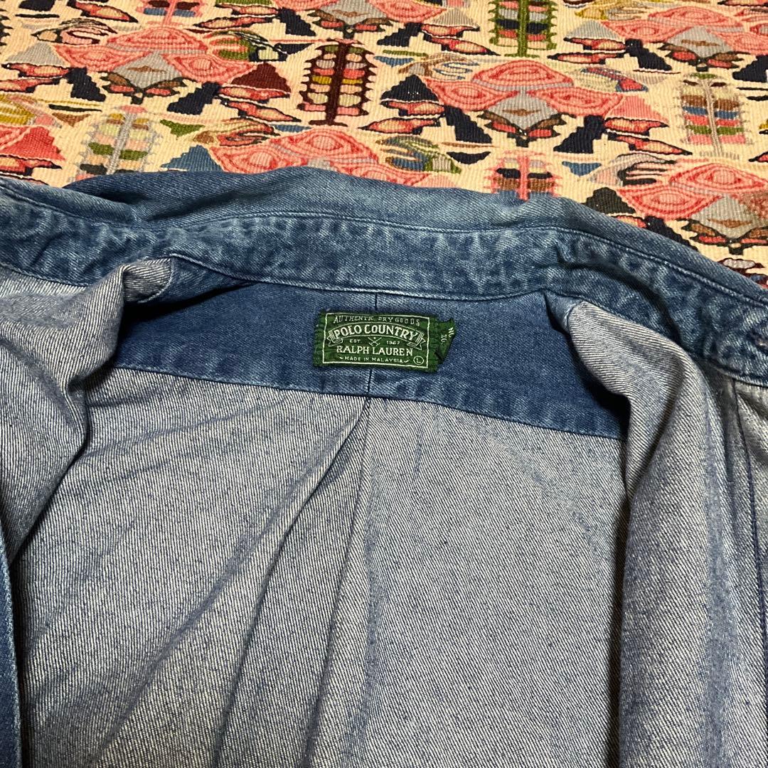 90s ラルフローレン POLO COUNTRY デニムシャツL 赤ポニー 刺繍 - メルカリ