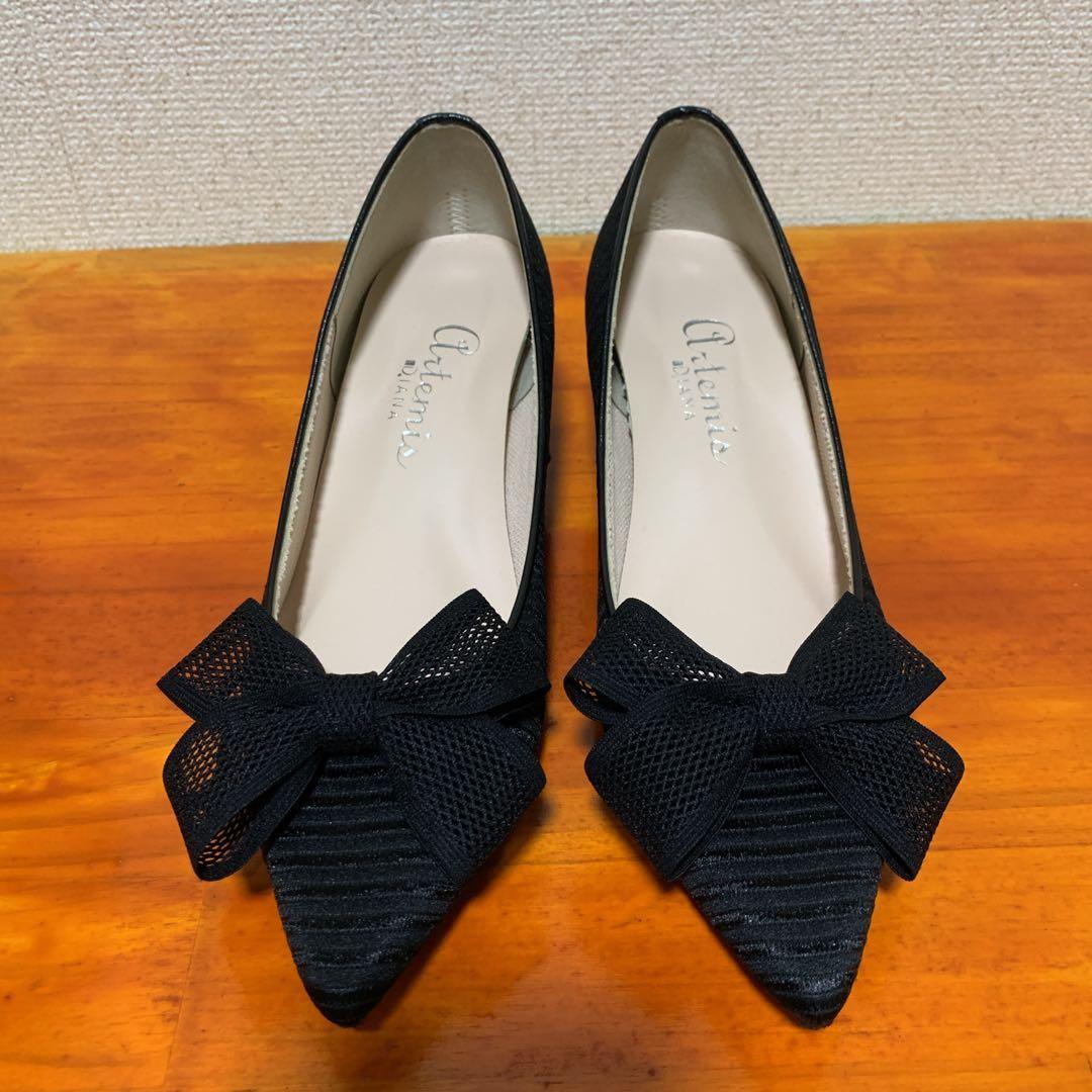 ❀1度のみ着用 DIANA パンプス 黒 ブラック 22.5cm リボン - メルカリ