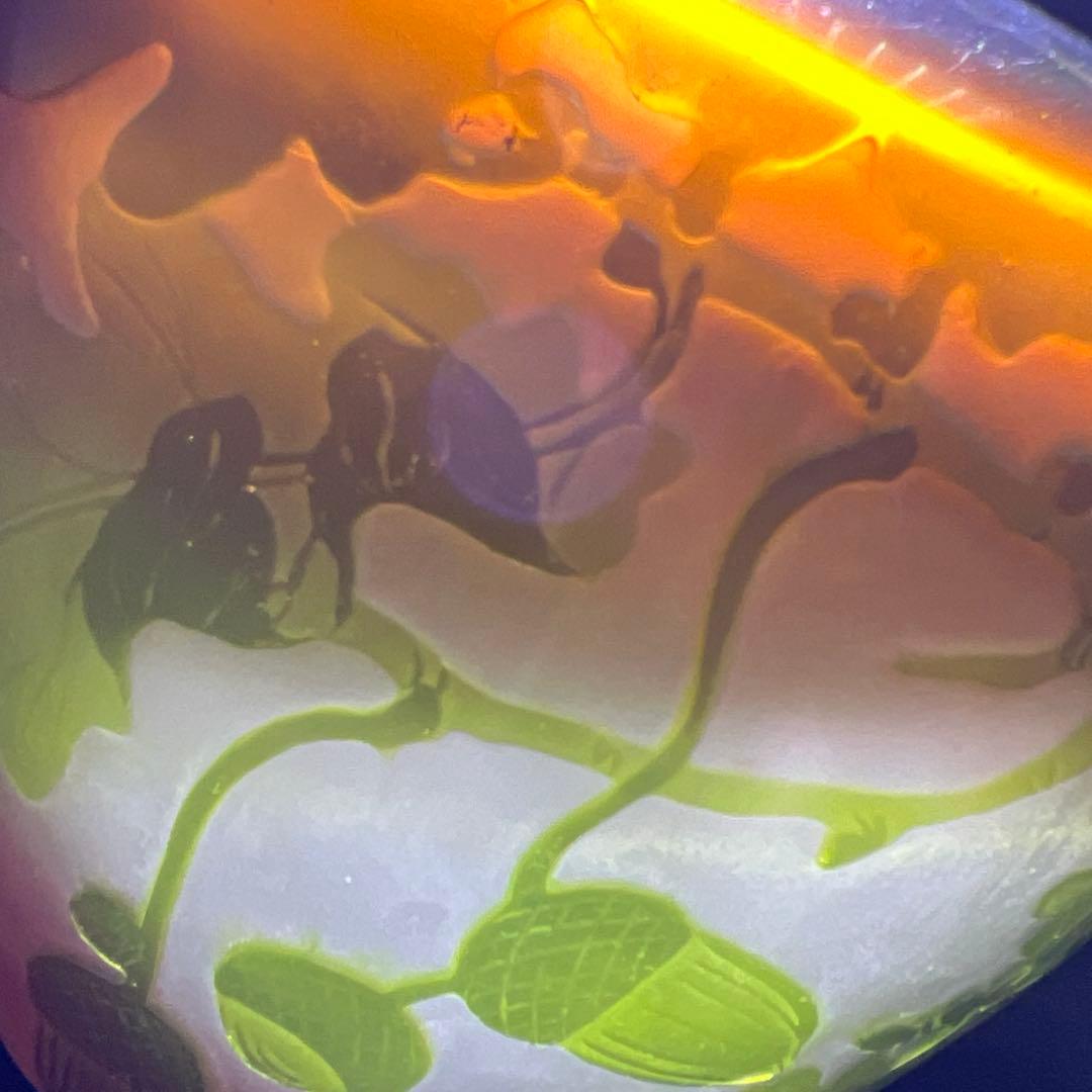 エミール・ガレ 第二期工房酸化腐食彫花入 木箱 幅約14㎝東Y8-0130☆1F