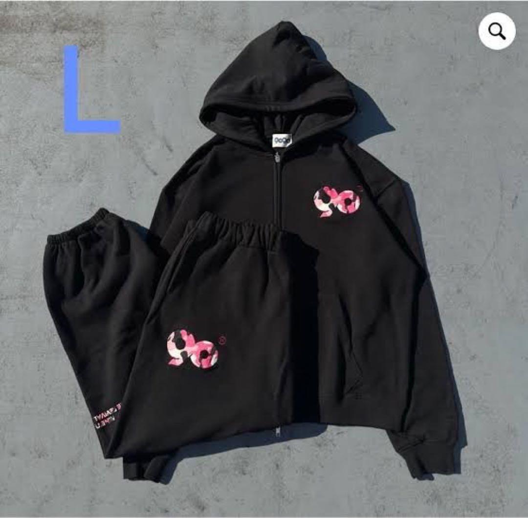 9090 90logo ジップパーカー ブラックピンク - メルカリ