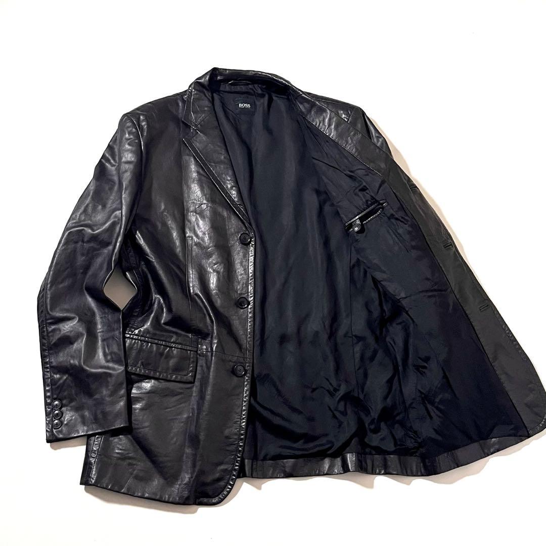 【美品】HUGO BOSS　ラムレザー テーラード ジャケット　54サイズ　黒 HUGO BOSS - 美品 ヒューゴボス HUGO BOSS ジャケット レザー