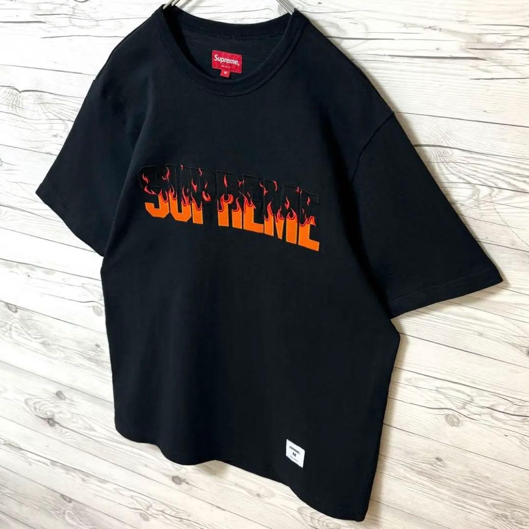 激レア ファイヤーパターン M】シュプリーム Tシャツ ブラック 黒 入手