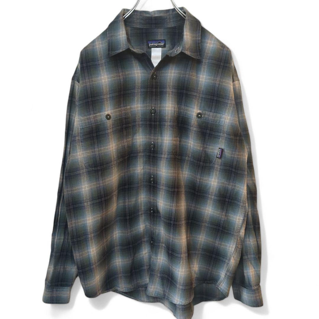 90s パタゴニア オンブレ シャドーチェック シャツ ブルー M