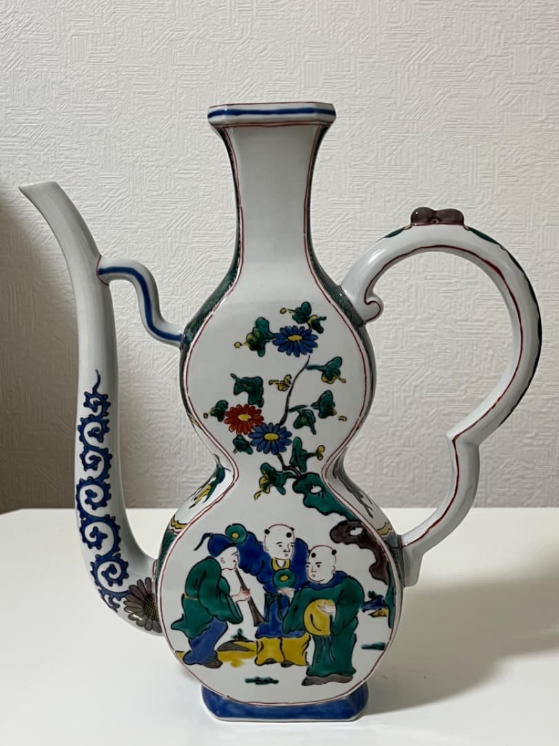 中国美術　唐人　山水　九谷焼　九谷風赤絵飾り水差/1個 水注 赤絵細描八仙人の図 [ 福島武山 ]