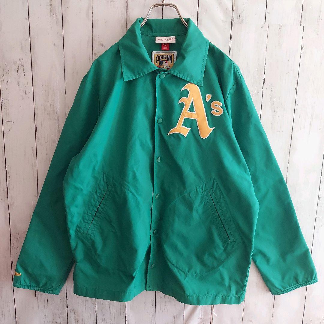 MLB】ミッチェルアンドネス アスレチックス コーチジャケット L相当 緑